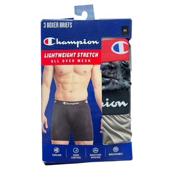 Champion Men's Lightweight Stretch All Over Mesh Boxer Briefs, 3 Pack, Medium - Picture 1 of 2